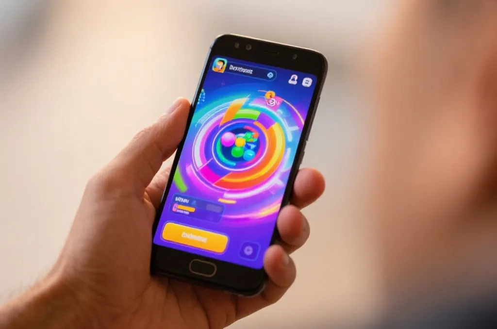 用户手持智能手机体验鸭脖娱乐移动端App
